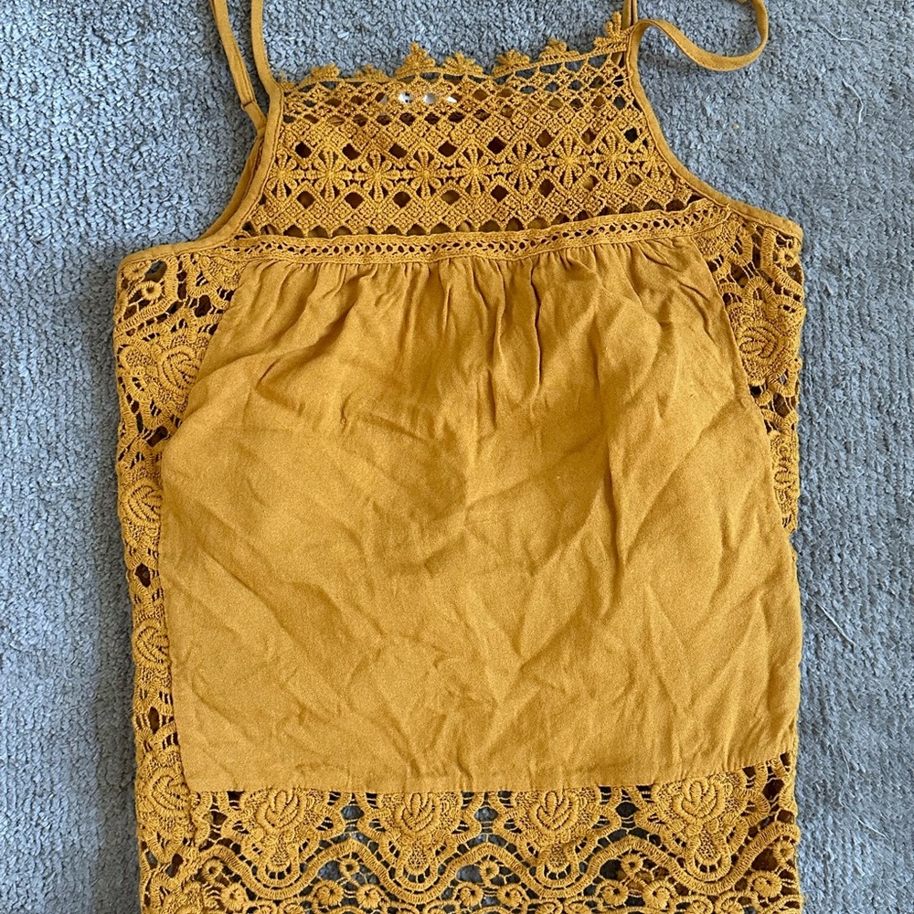Mustard Lace Crochet Women's Top